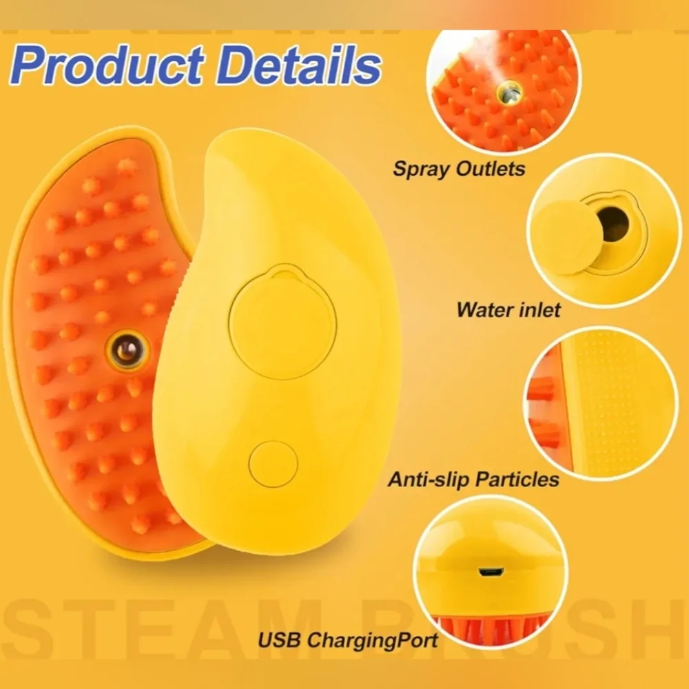 3-in-1 Steam Pet Brush Soft Silicone Massaging Cleaning Brush Cats & Dogs